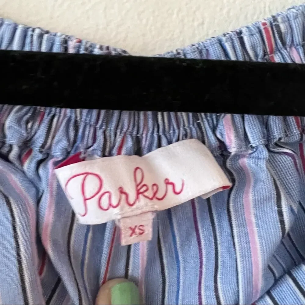 Parker Blue Striped Ruffle Off-the-Shoulder Blouse